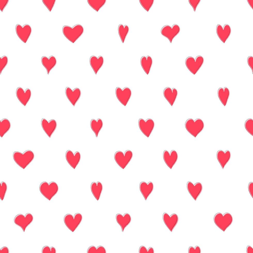 Seamless pattern with red hand drawn hearts vector