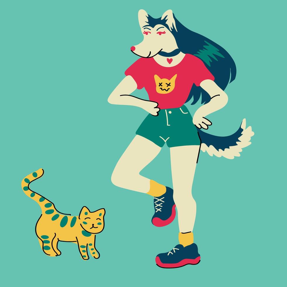 furry dog character with cat vector