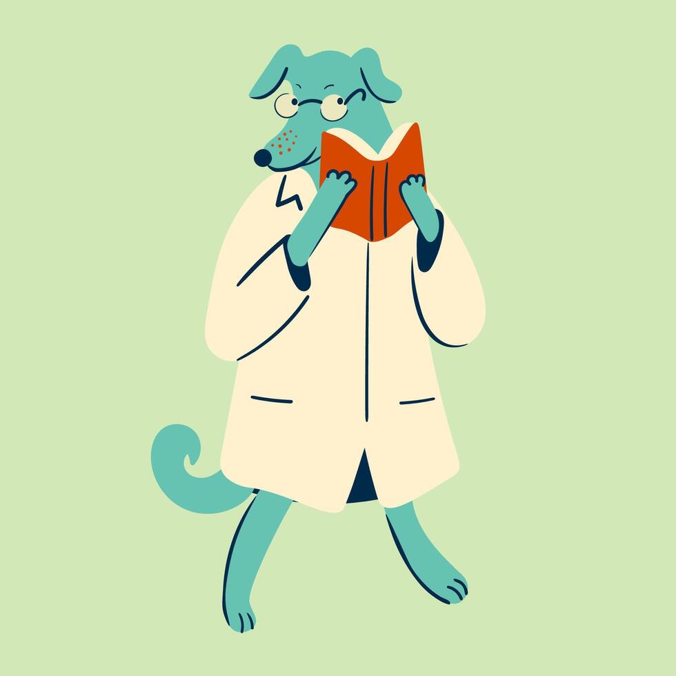 dog doctor reading book vector