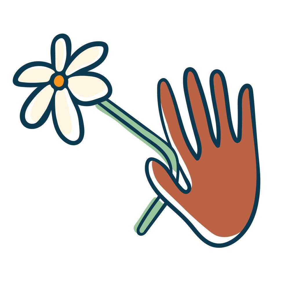 hand with white flower in doodle style vector