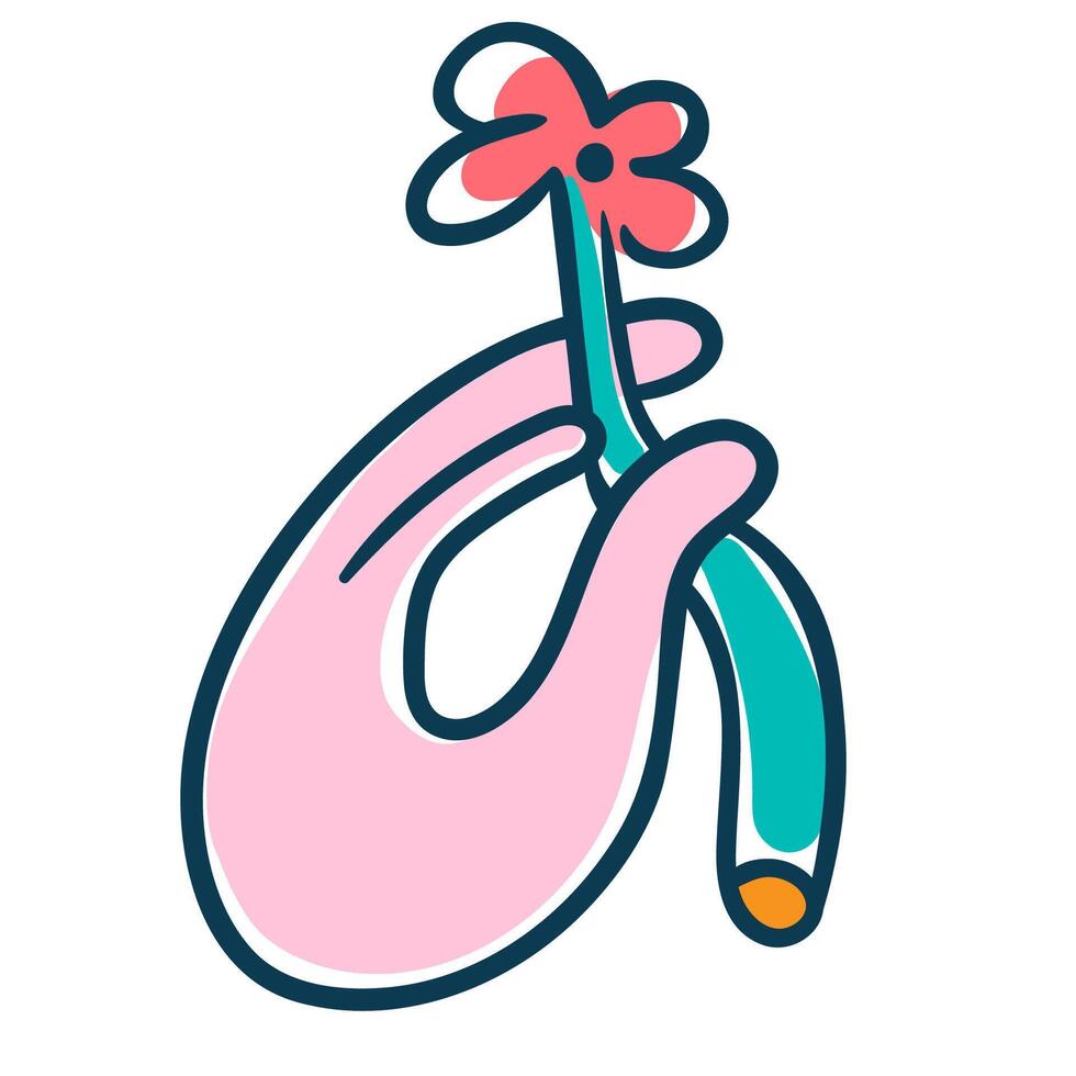hand with red flower in doodle style vector