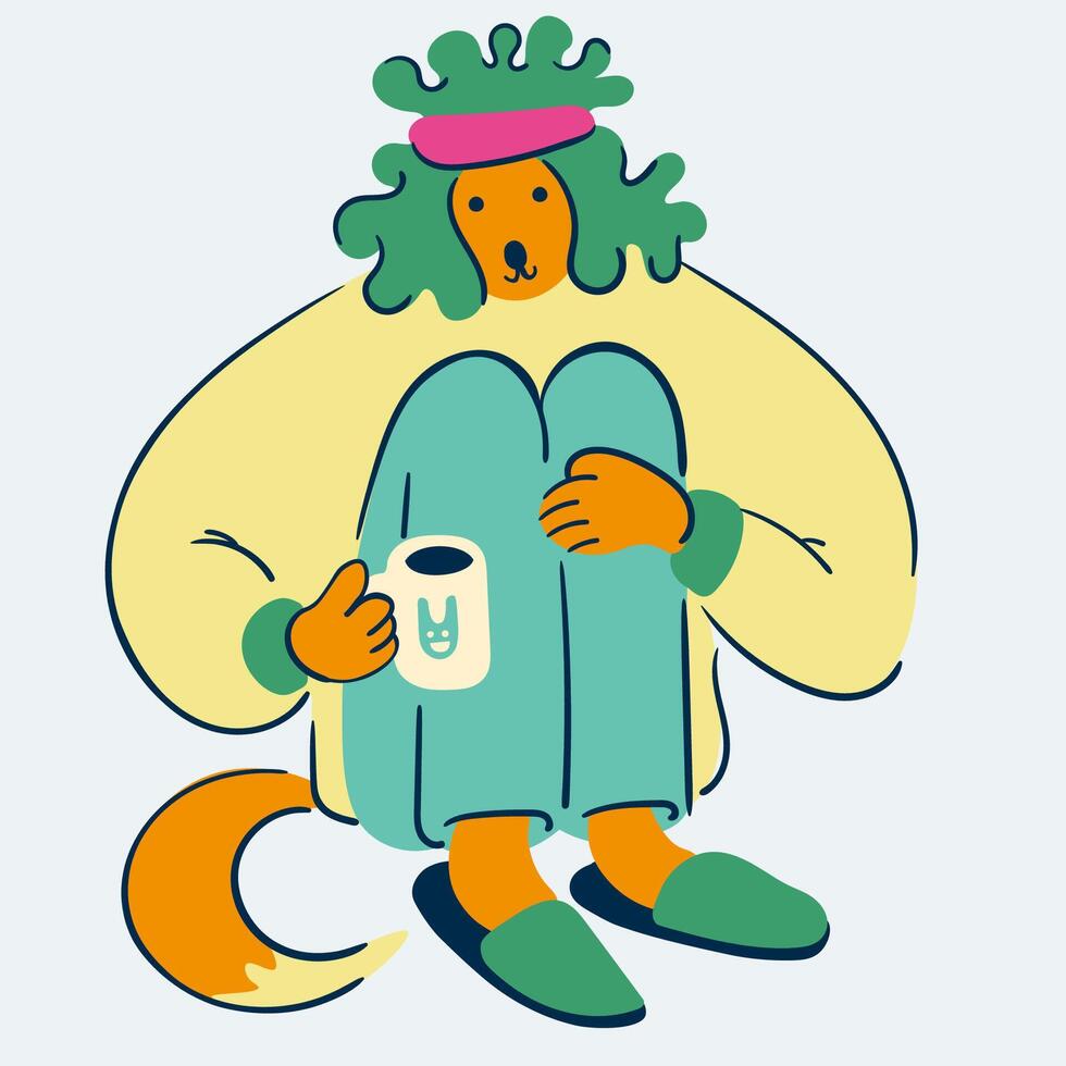cute dog with cup of coffee vector