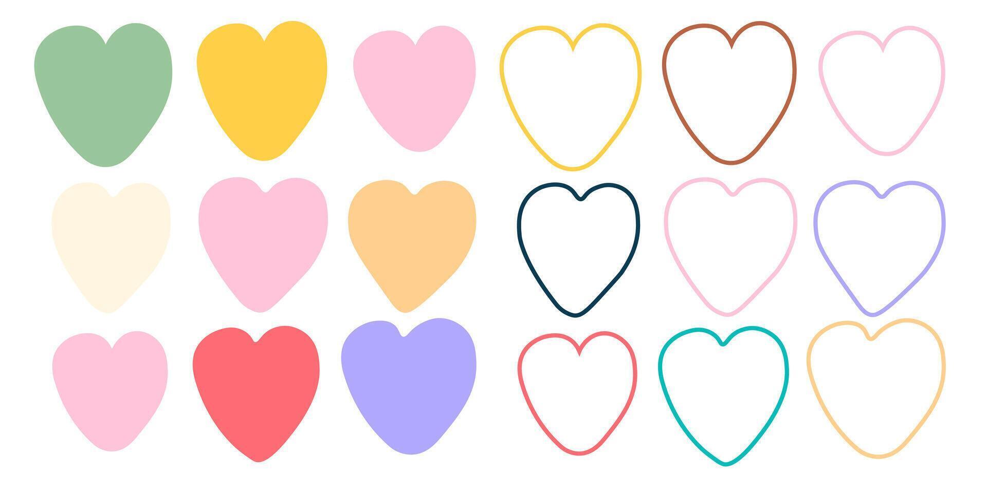colored doodle shape and line hearts set vector