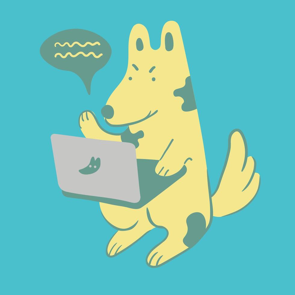 funny dog work at laptop vector