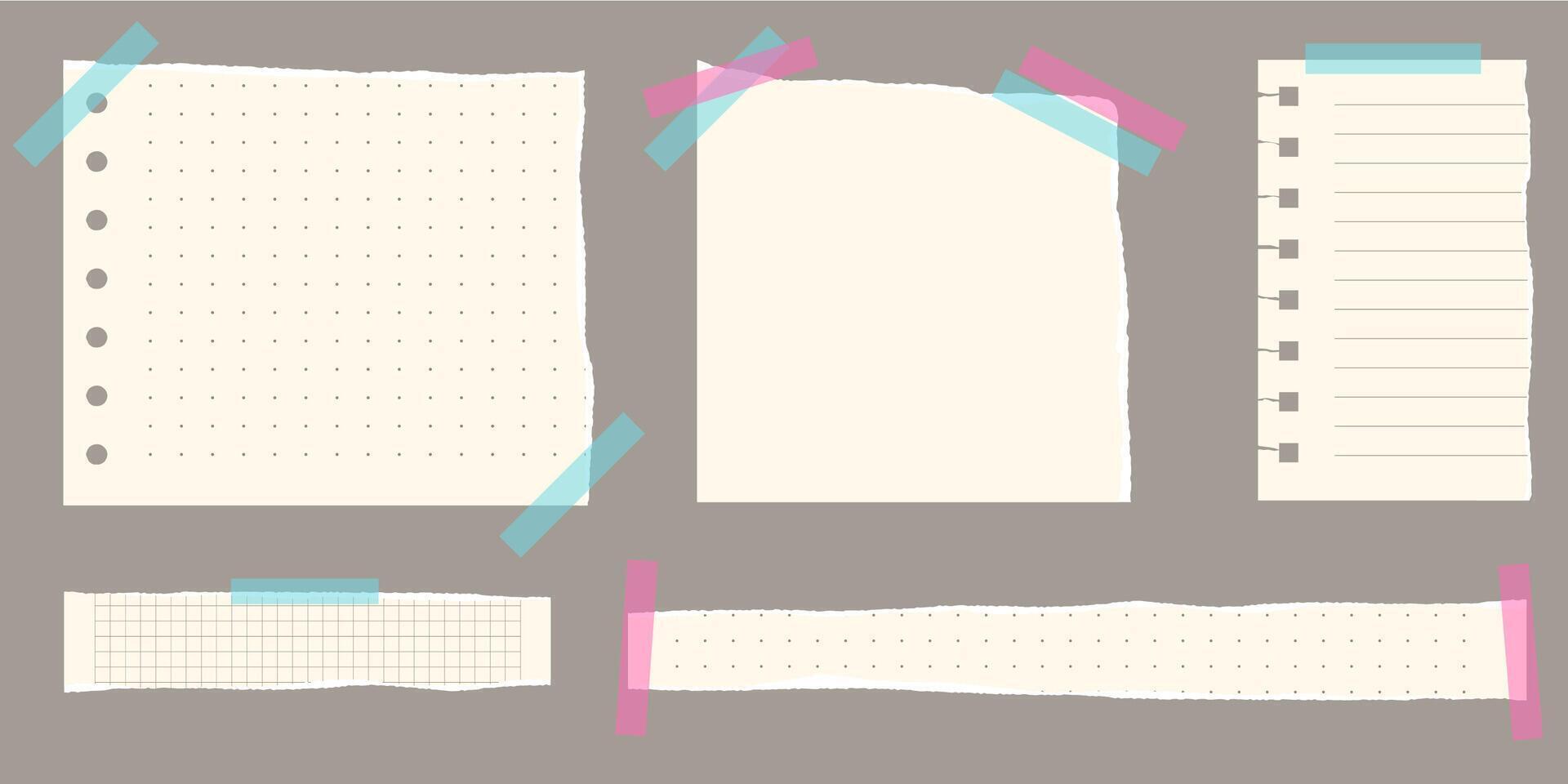 Paper scraps. Torn pieces of paper, with torn edges for notes, realistic torn pieces of blank note pages. illustration isolated vector