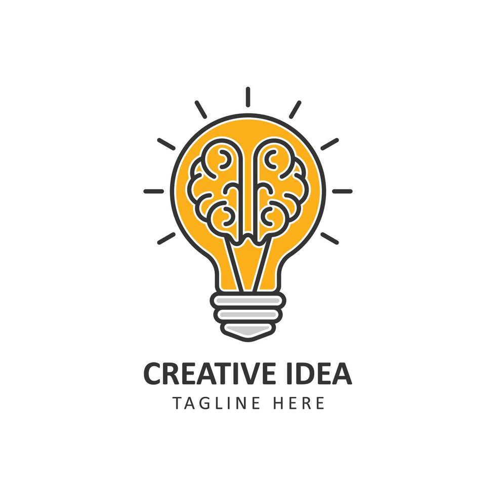 Creative idea flat line icon. Brain in lightbulb illustration. Thin sign of innovation, solution, education logo. vector