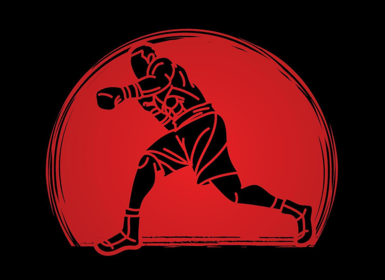 Shadow A Man Boxing Kickboxing Punching Action Cartoon Sport Graphic vector
