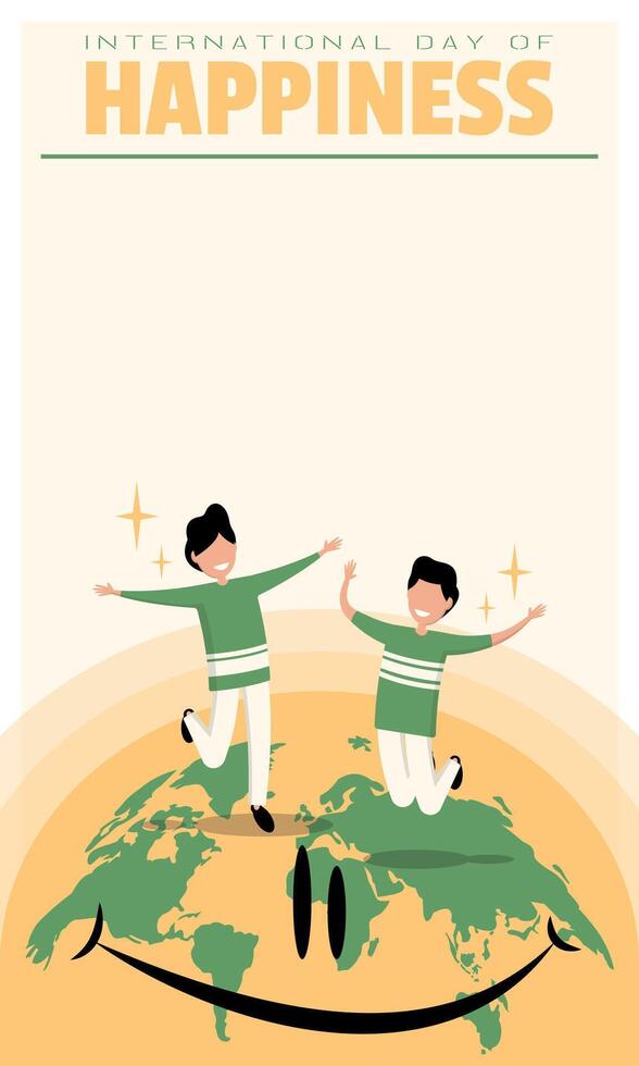 International Day of Happiness Template. Happy people on earth vector