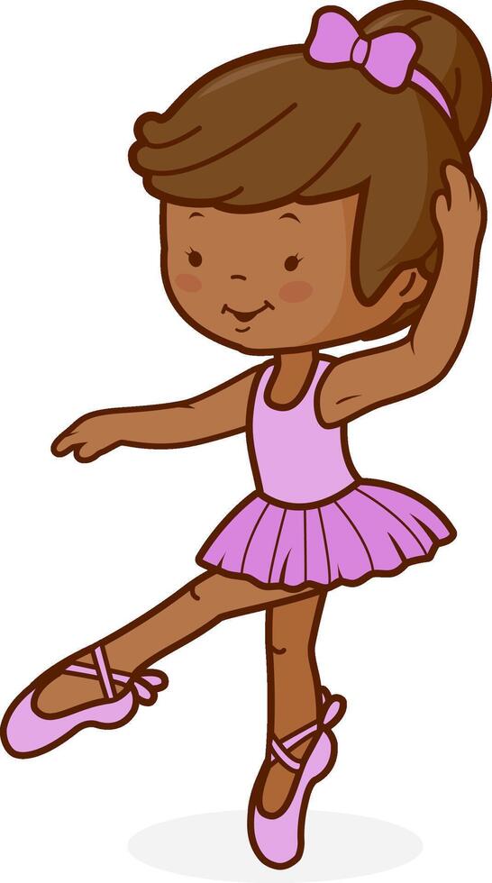 Cute African American ballerina dancer girl in a pink tutu dress pose in classical dance. Pretty black girl ballerina dancing on stage performance. vector