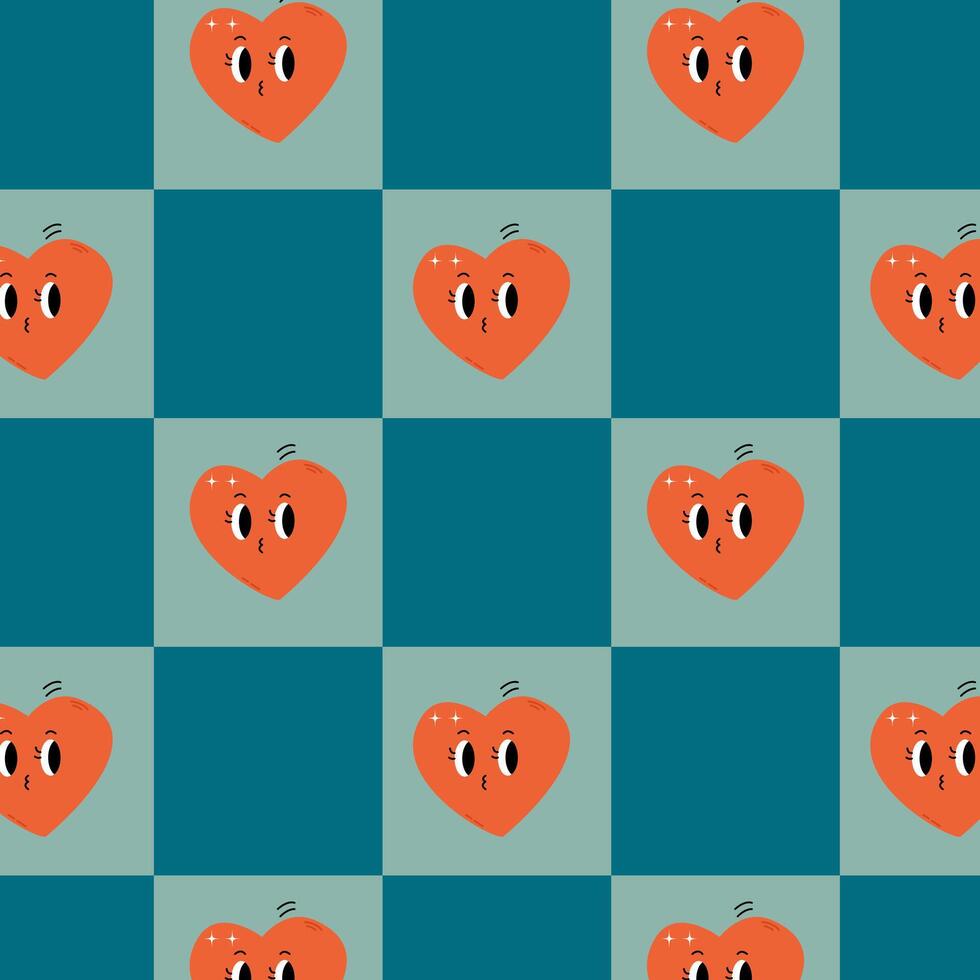 cartoon cute pattern with squares and heart vector