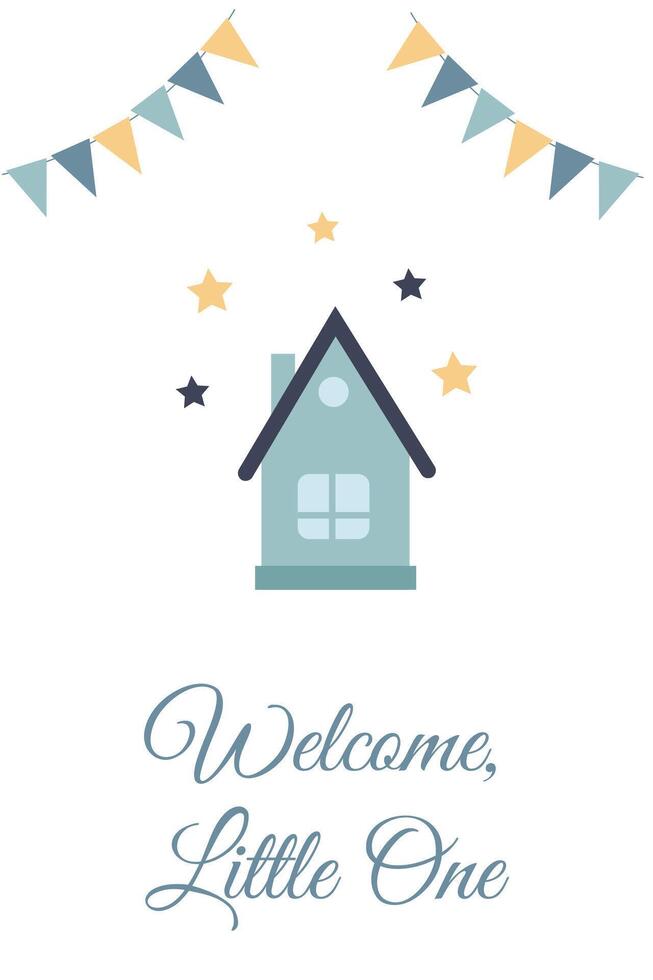 Birthday card for a boy with a cute little house on a white background vector