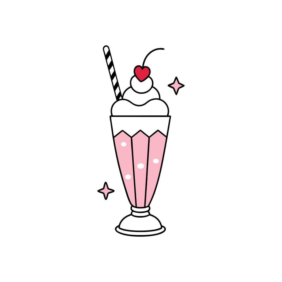 Supreme Shake with cherry line art illustration vector