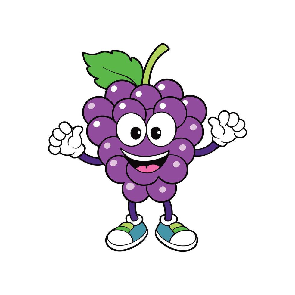 Cute cartoon character grape with leaves illustration vector