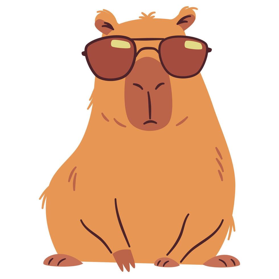 Flat illustration in a simple children's style. Cute cool capybara in sunglasses vector