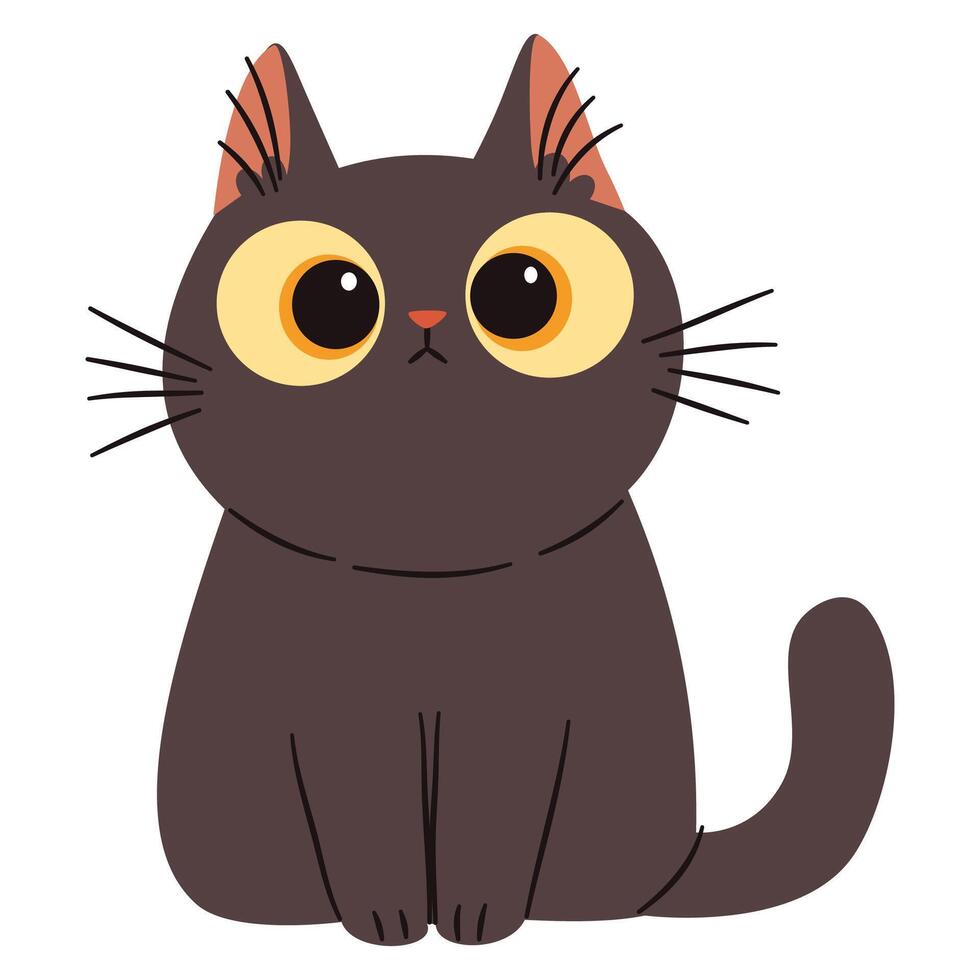 Cute disgruntled black kitten. Flat illustration in simple childish style. White background vector