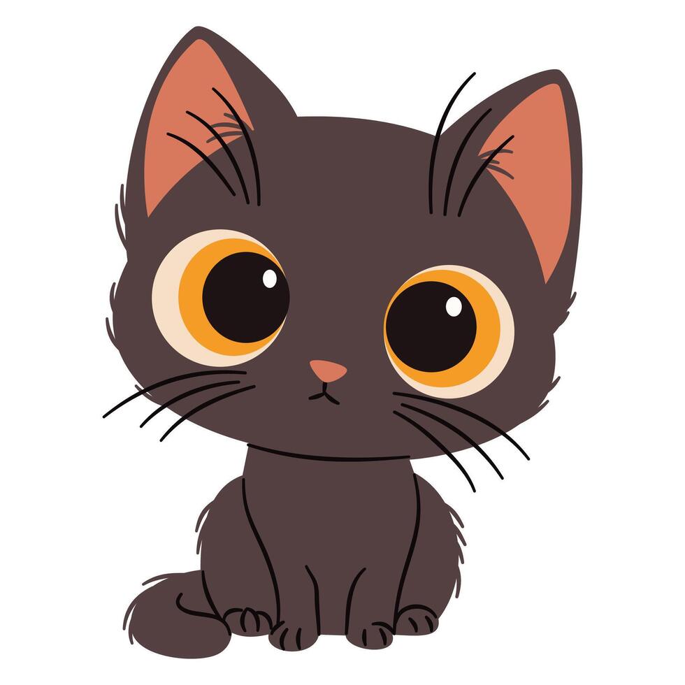 Cute disgruntled black kitten. Flat illustration in simple childish style. White background vector