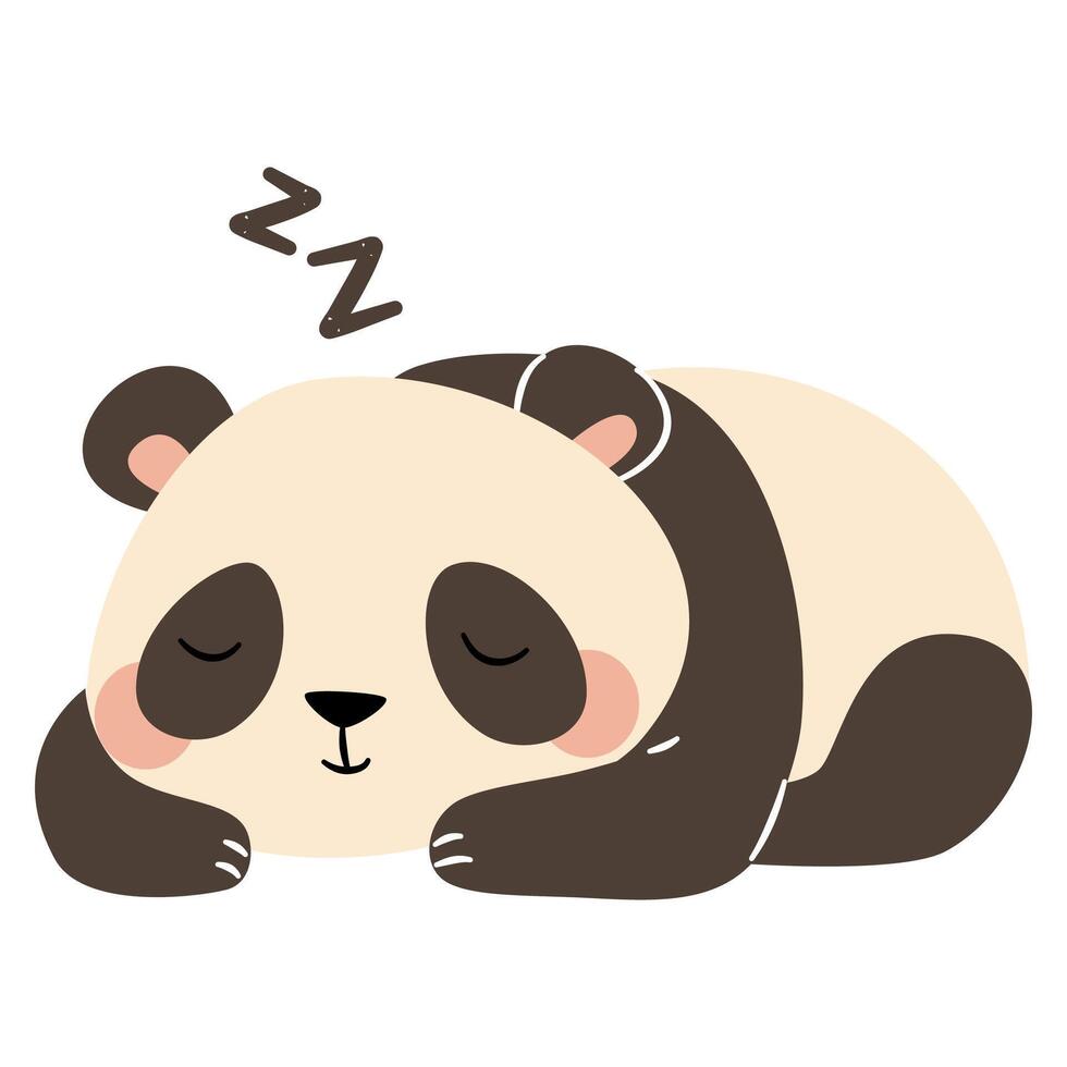 Flat illustration in a simple children's style. Cute panda sleeping on white background vector