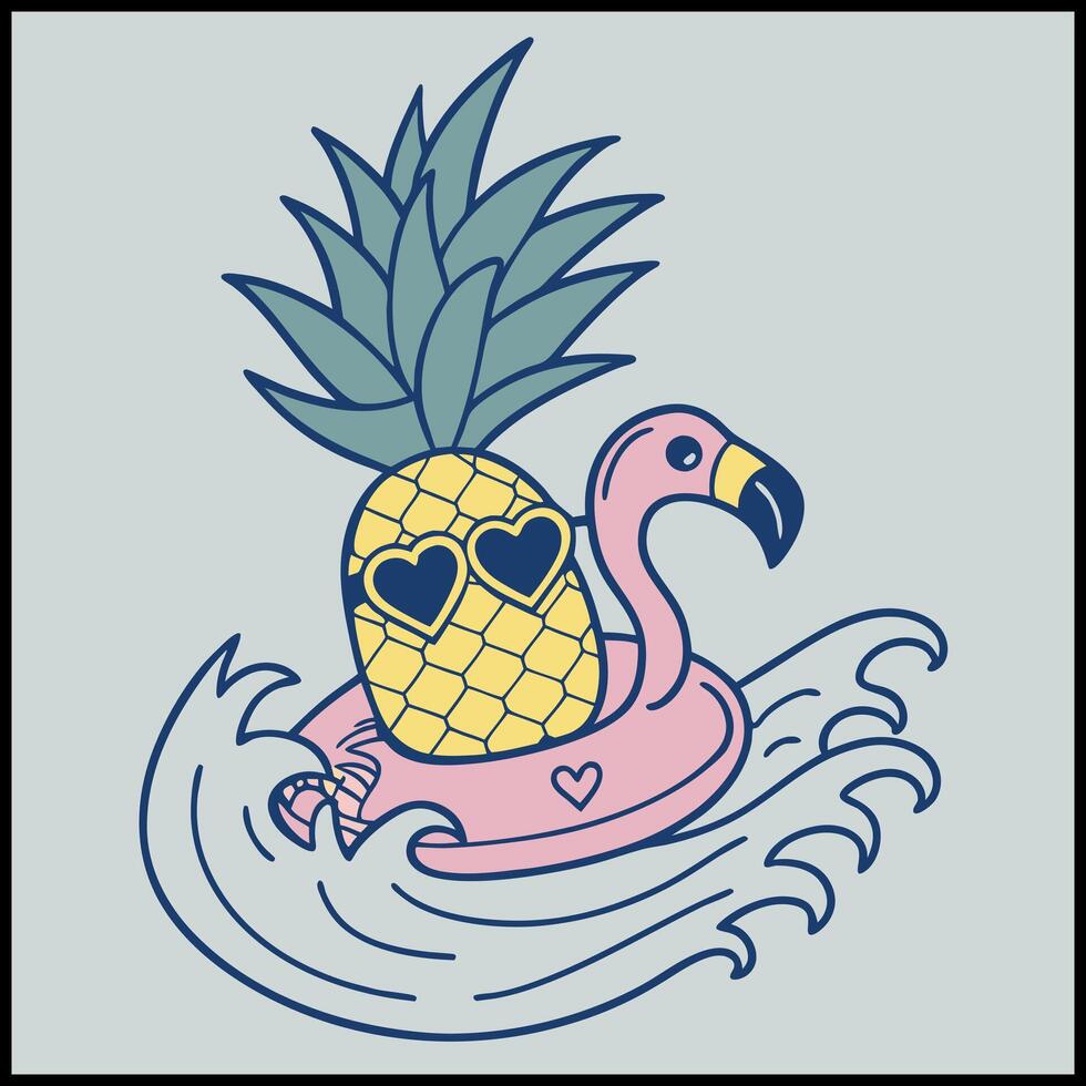 a pineapple with sunglasses and a heart on it vector