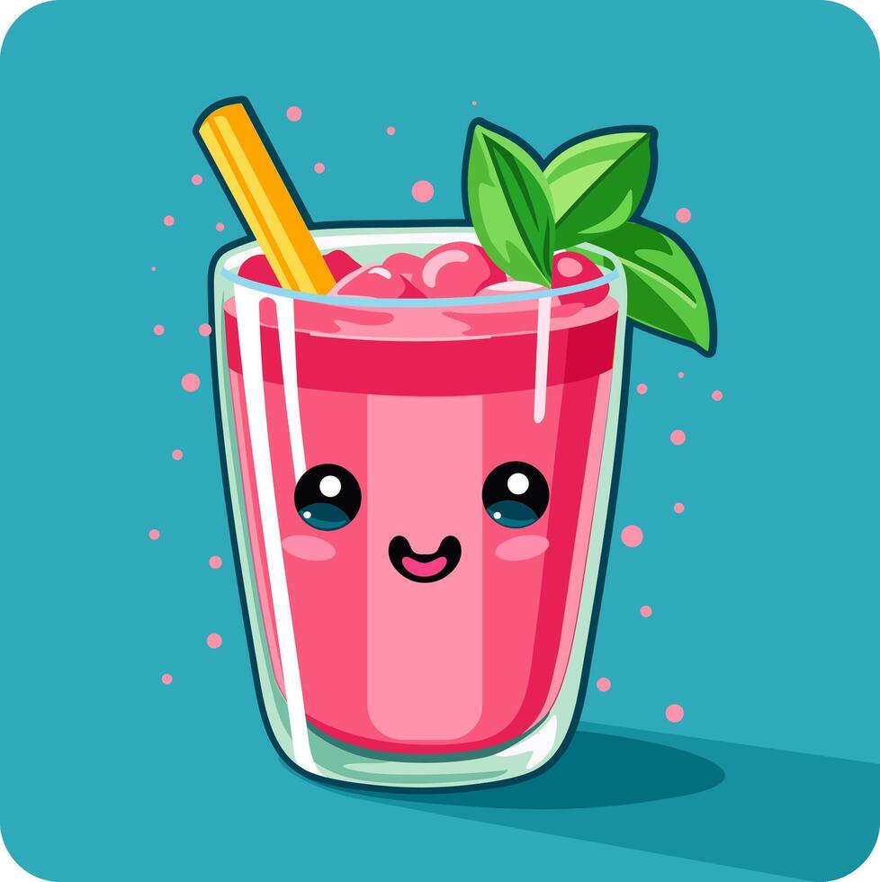 Cute funny glass of juice or a cocktail character. Cartoon kawaii character. Glass of juice character concept. Berry juice or smoothie vector