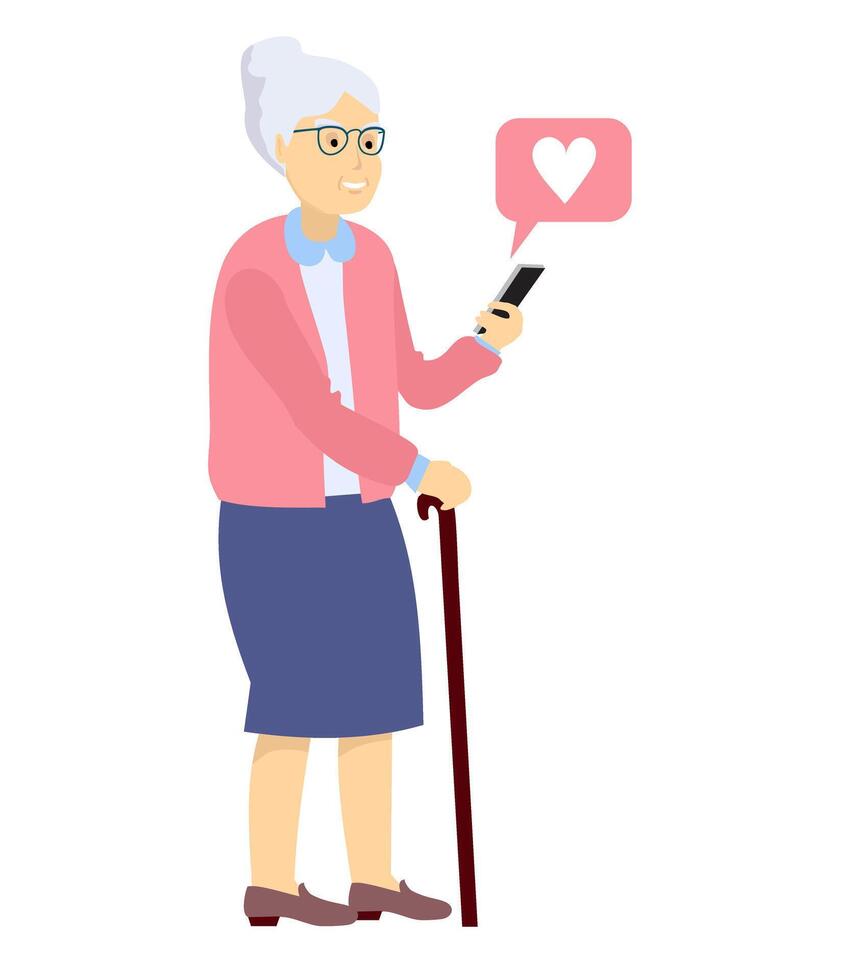 An elderly woman look in their phone. Family, mobile internet, social media, modern communication technology concept. Senior woman using smartphone for friendly and family communication vector