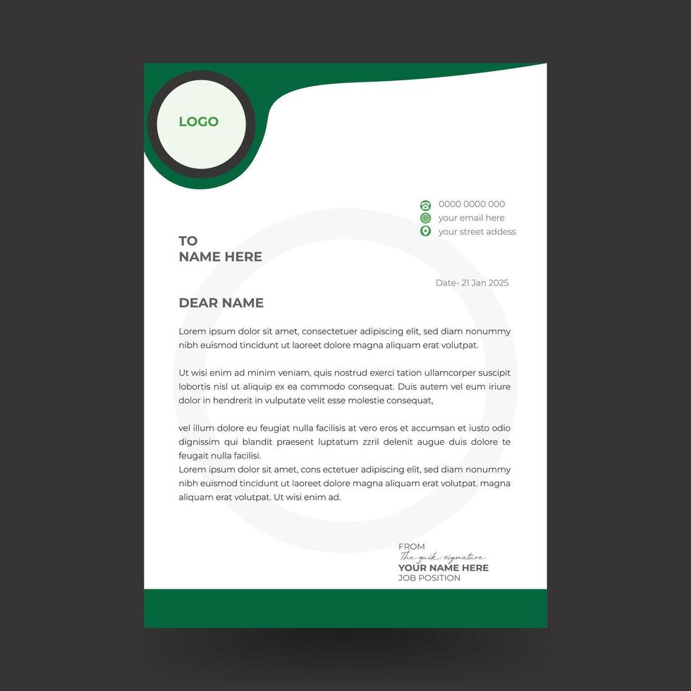 modern and creative Letterhead design template with green color. vector