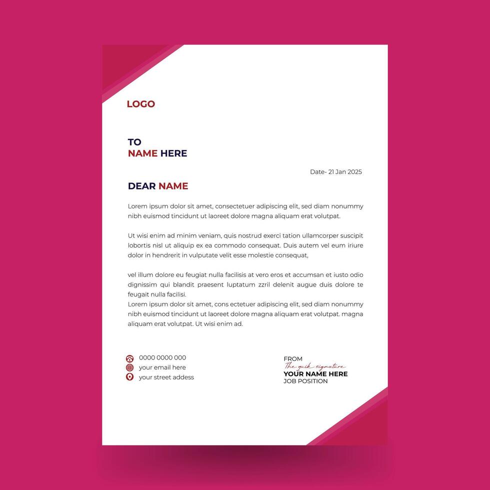modern Letterhead design template with red color. vector