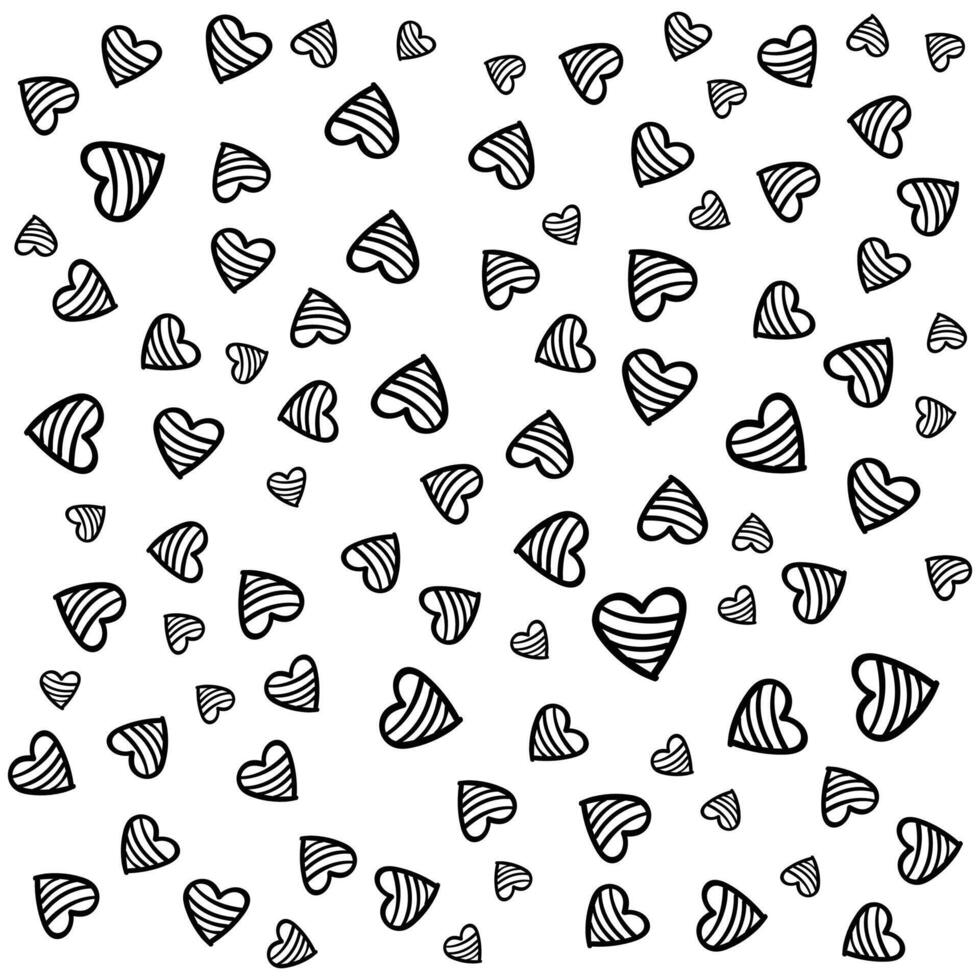 Scattered Black And White Striped Hearts Pattern Background vector