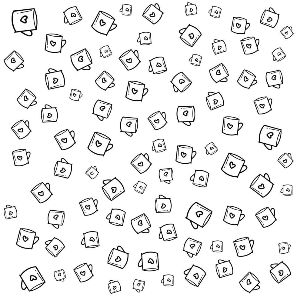 Abstract Pattern of Mugs with Hearts. Cute and Romantic Design vector