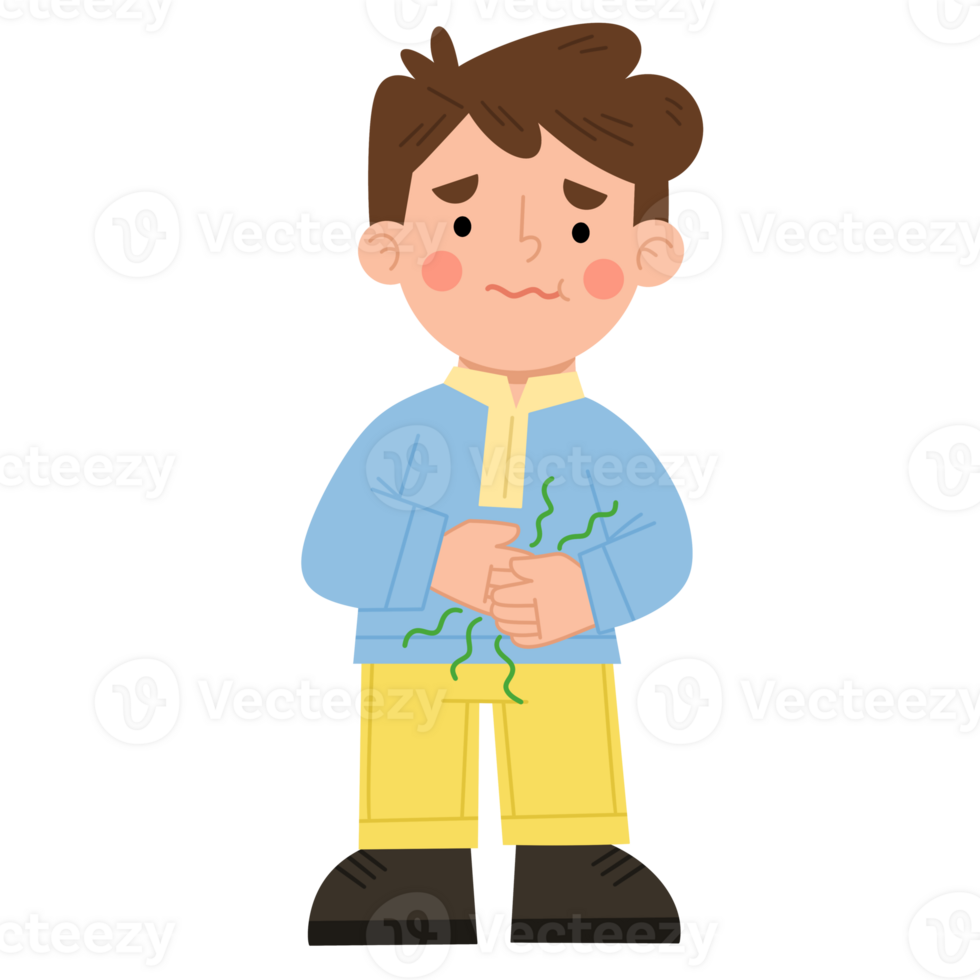 Illustration of a boy having a stomach ache png