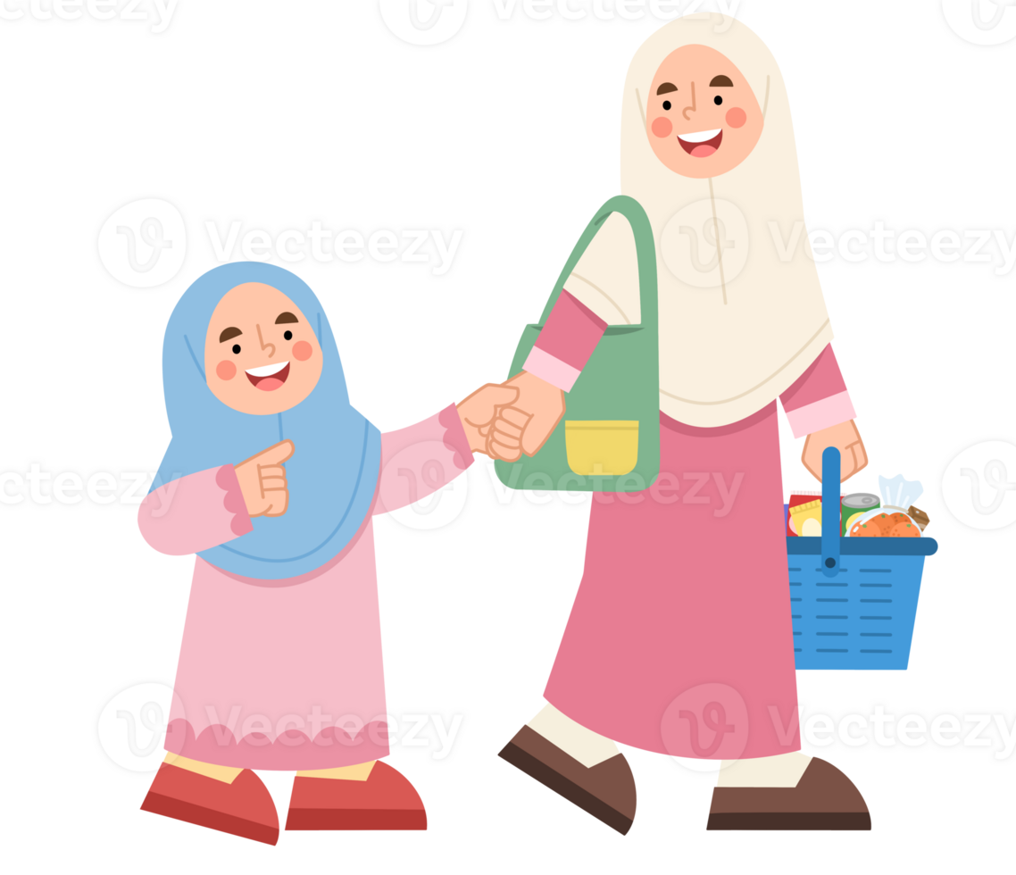 Illustration of Mother and Daughter Shopping Together png