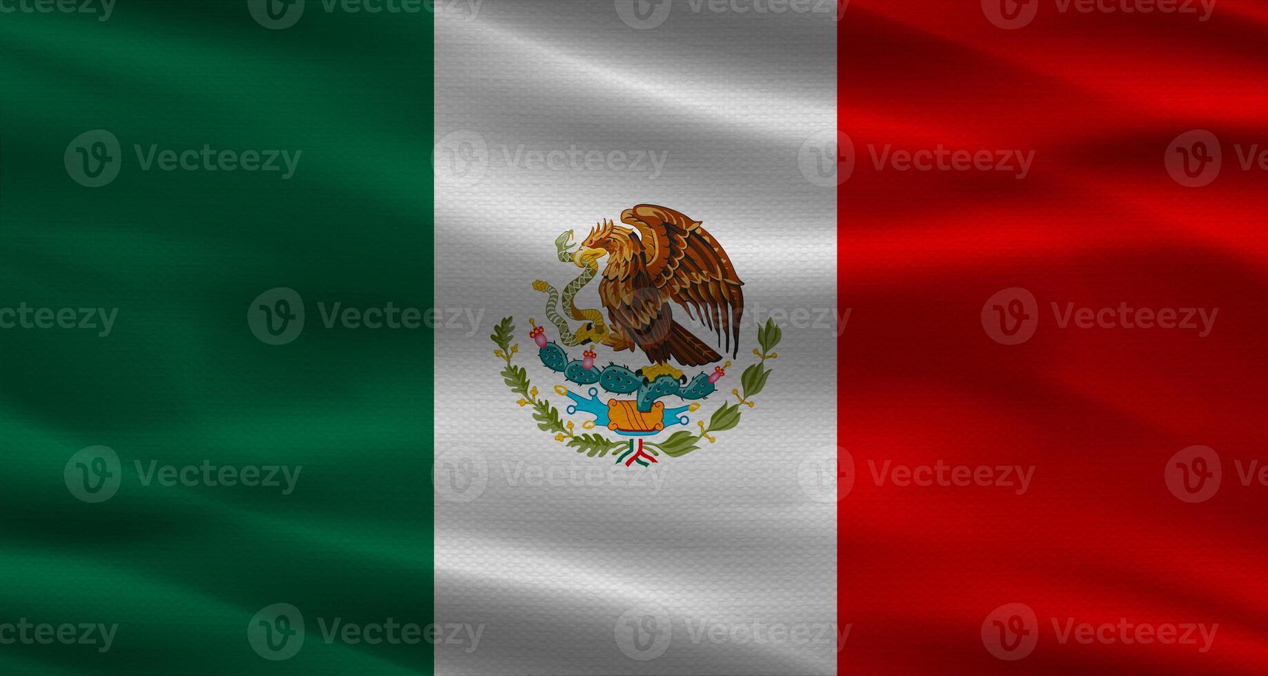Mexican flag with a fabric texture waving. Close up of flag of Mexico with cloth texture photo