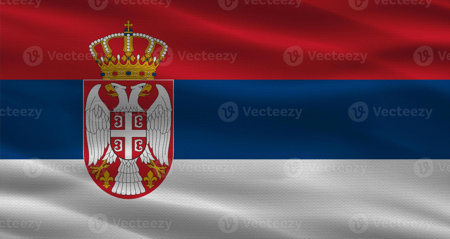 Serbia flag with fabric texture waving. Close up of flag of Serbia with cloth texture photo