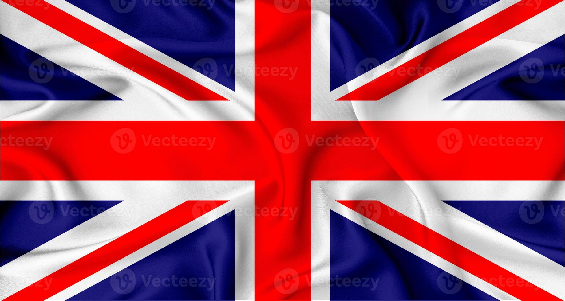 Realistic United Kingdom flag waving. Close up of flag of United Kingdom with cloth texture photo