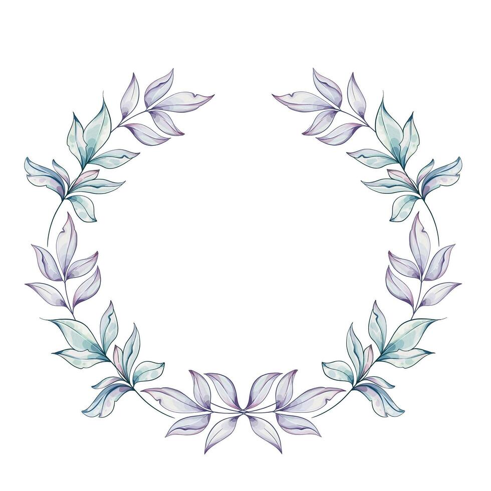 Soft green and purple leaves create a delicate wreath, perfect for adding a touch of elegance to any artistic project or design. vector