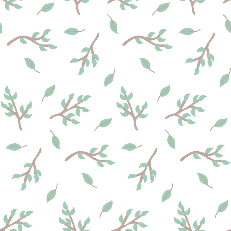 Seamless Pattern with Delicate Green Leaves and Tree Branches on a White Background for Nature-Themed Designs and Decoration vector