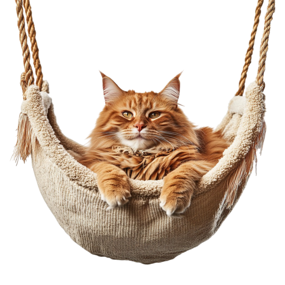 Cat Resting in a Rope Hammock png