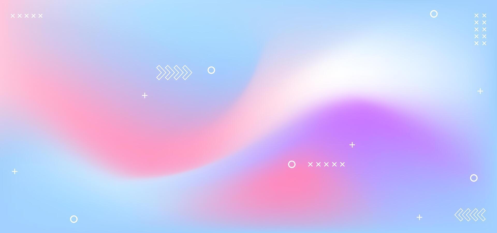 A gradient background with pink and blue colors. The background is filled with various shapes vector