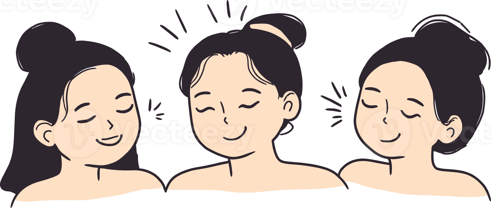 Illustrated Skincare Routine with Three Smiling Women Highlighting Natural Beauty png