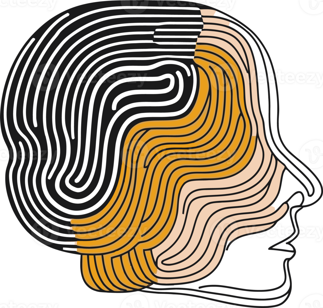 Abstract Line Art Human Profile Minimalist Face Silhouette in Black and Gold Contours png