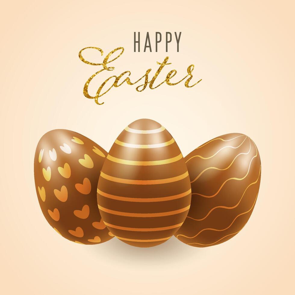 Chocolate easter eggs, banner, realistic 3d square. illustration on transparent background vector