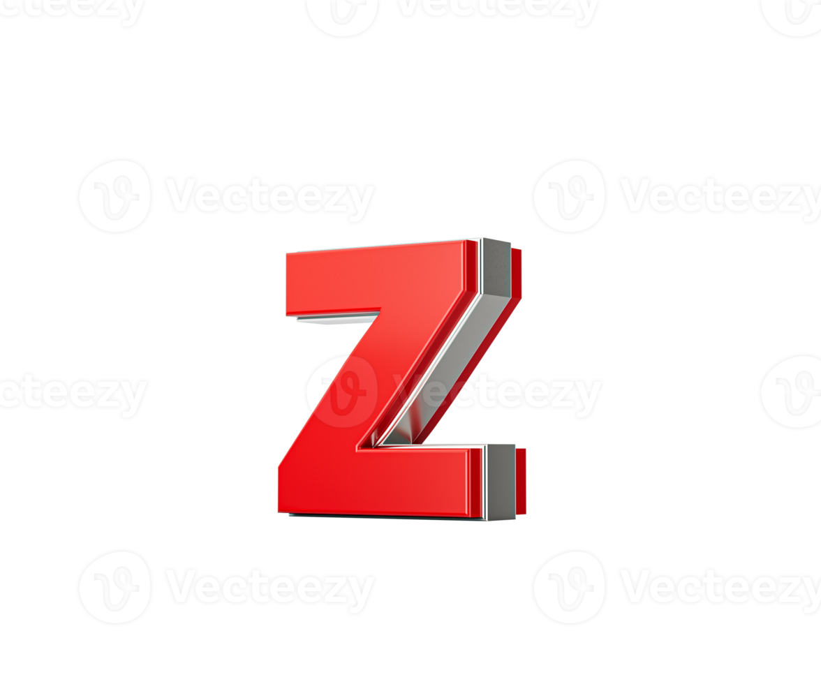 Vibrant Red Small Letter z Gleams With Its Sleek Metallic Design With Sharp Edges 3D Illustration png