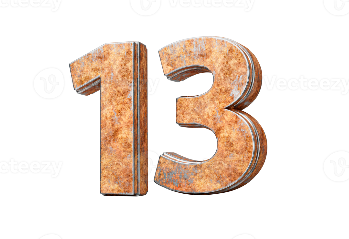 Number Thirteen 13 Digit Made Of Old Rusty Iron Metal Texture 3d Illustration png