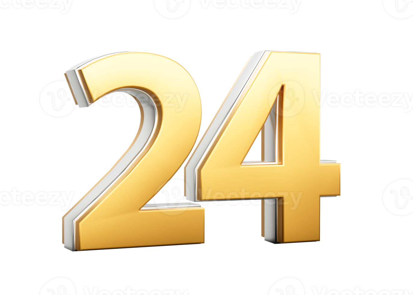 3D Golden Shiny Number 24 Twenty Four With Silver Outline 3D Illustration png