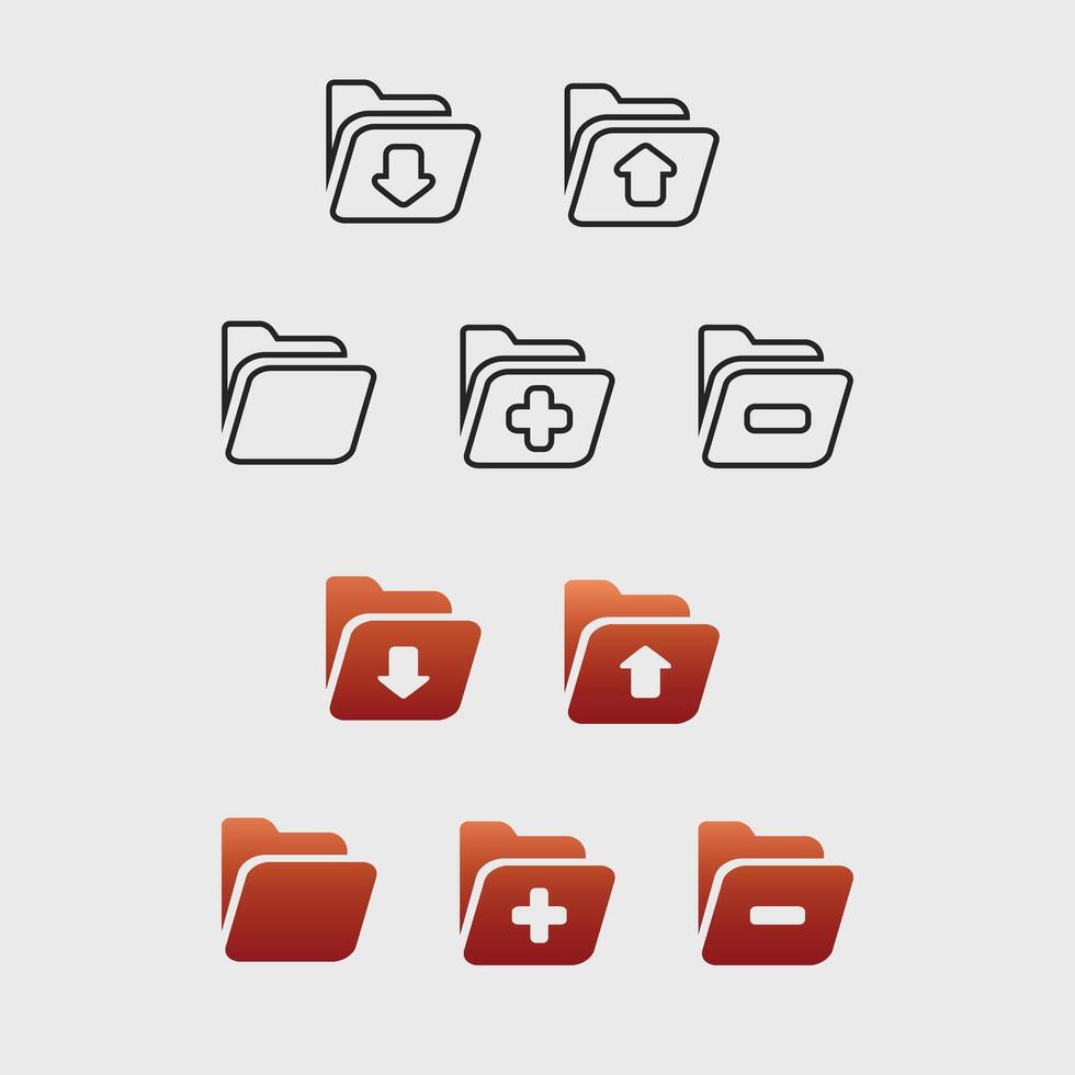 Download and upload file folder, icon Set Background vector
