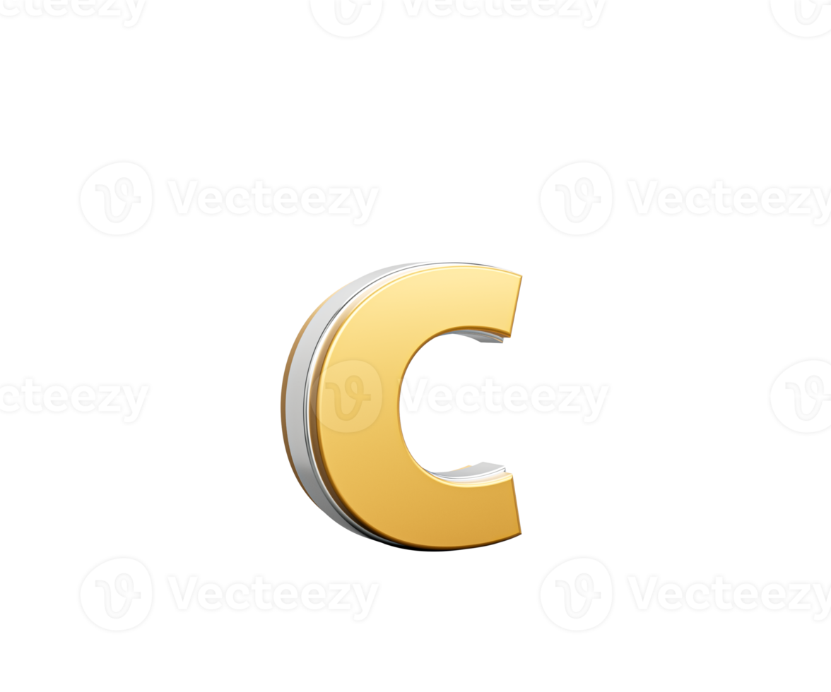 Shiny Golden Small Letter c Gleams With Its Sleek Modern Design With Sharp Edges 3D Illustration png