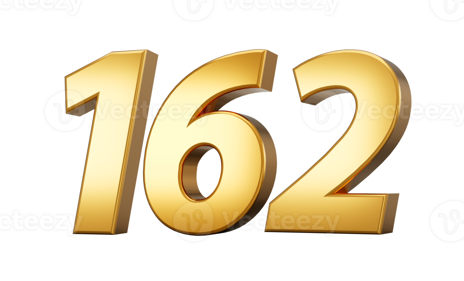 3d number 162 one hundred sixty two Gold text with reflection 3d illustration png