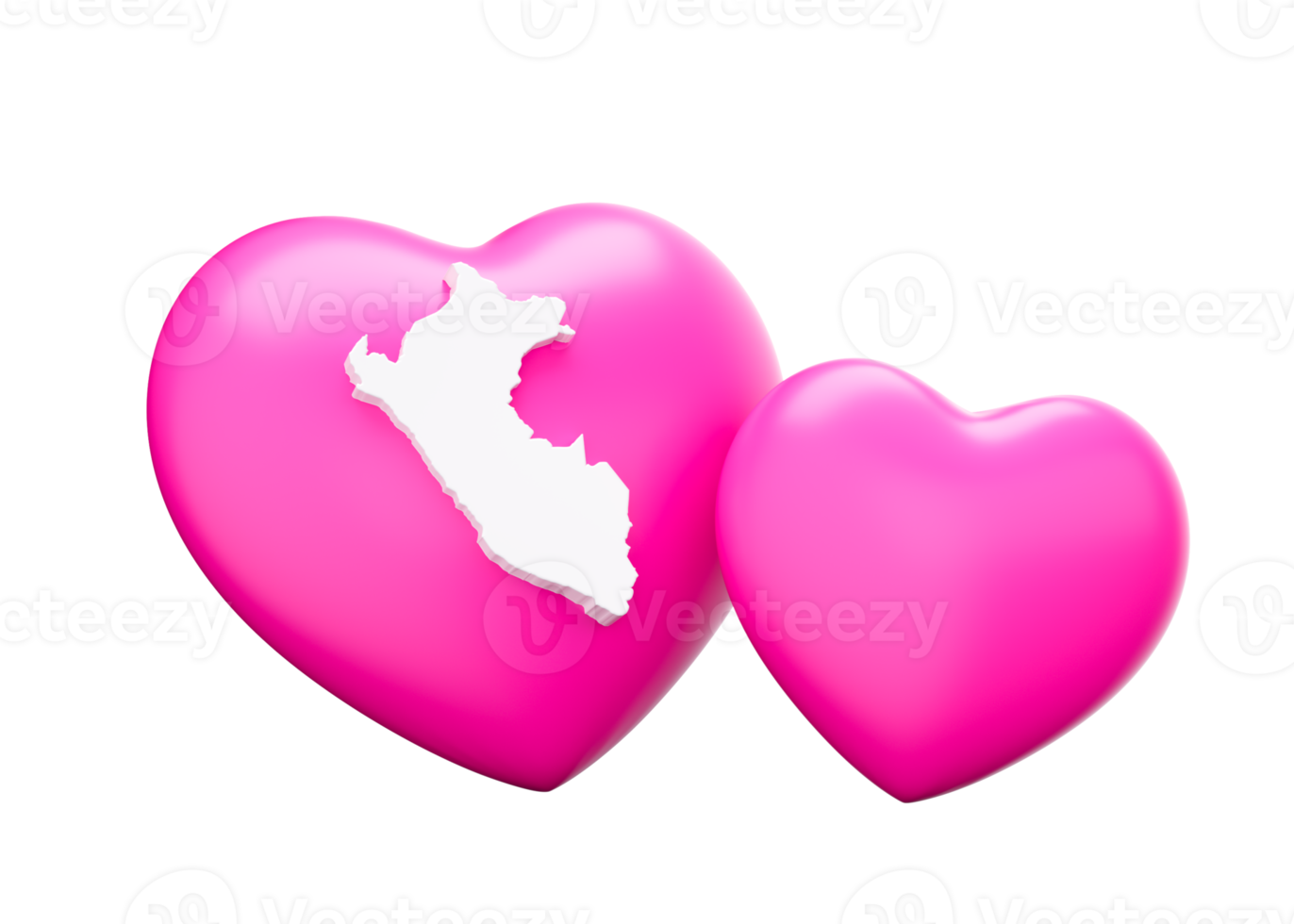 Shiny Pink Hearts With Map Of Peru 3d Illustration png