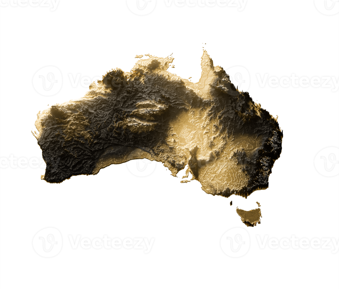 Australia Map Golden Metallic Texture Map Gold Reserves And Gold Mining Concept 3D Illustration png