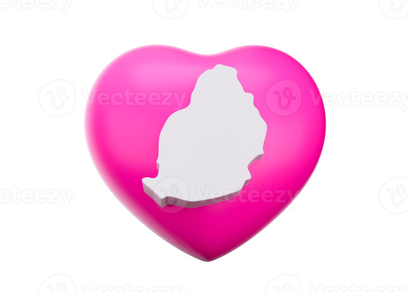 3d Pink Heart With 3d Map Of Mauritius 3d Illustration png