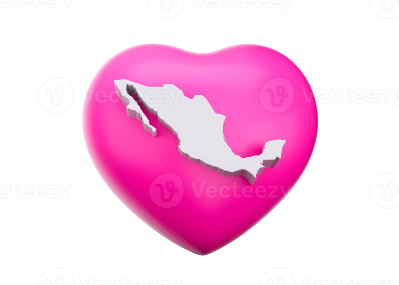 3d Pink Heart With 3d Map Of Mexico 3d Illustration png